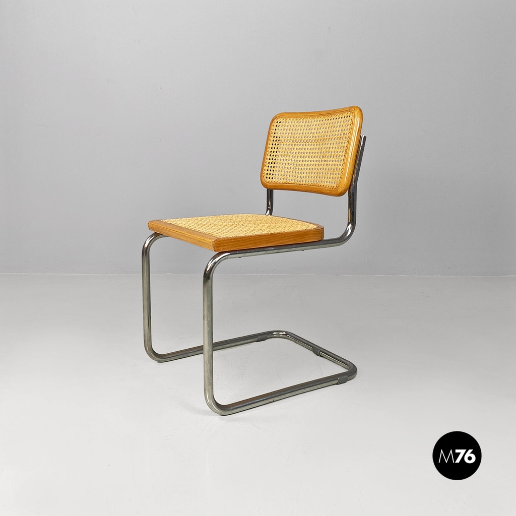 Italian modern wood steel Vienna straw chairs Cesca style by Marcel Breuer, 1970
