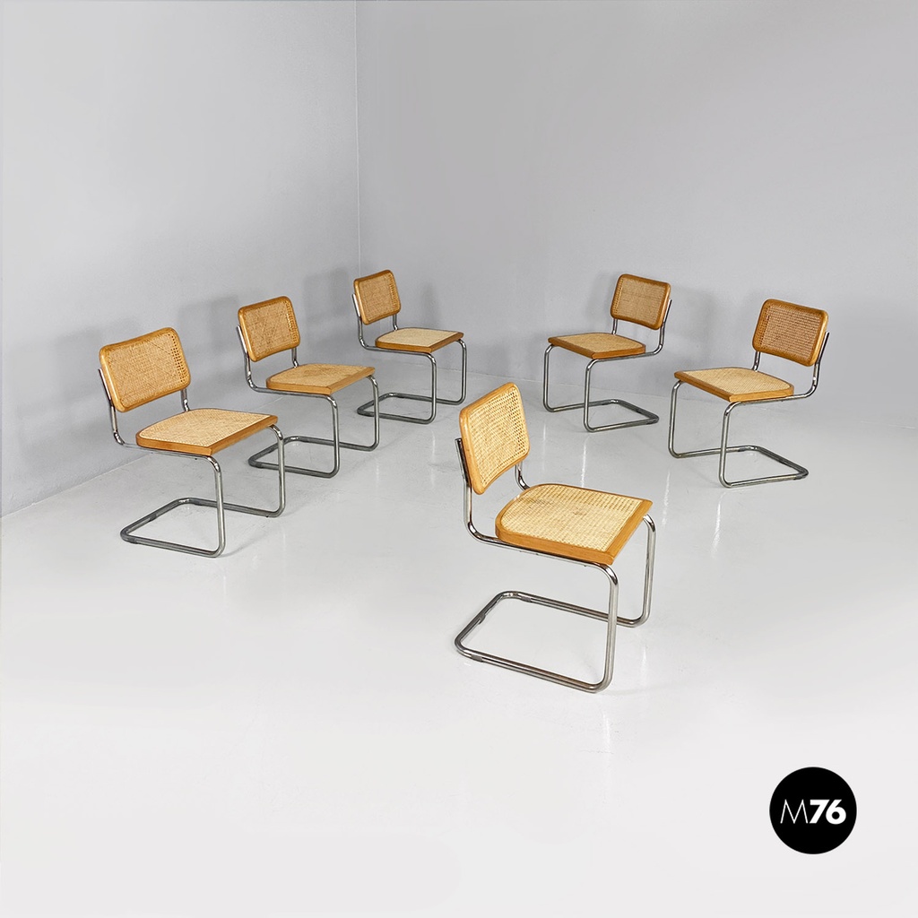 Italian modern wood steel Vienna straw chairs Cesca style by Marcel Breuer, 1970