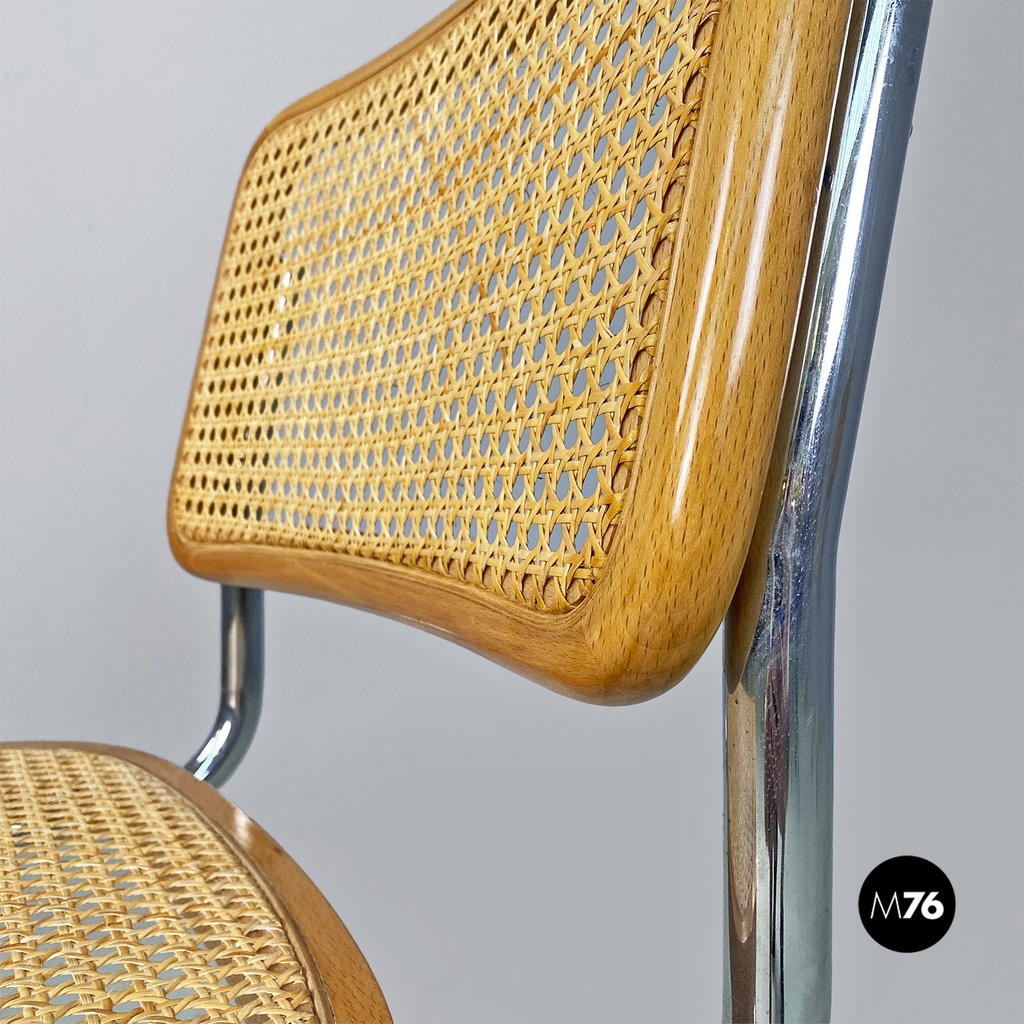 Italian modern wood steel Vienna straw chairs Cesca style by Marcel Breuer, 1970
