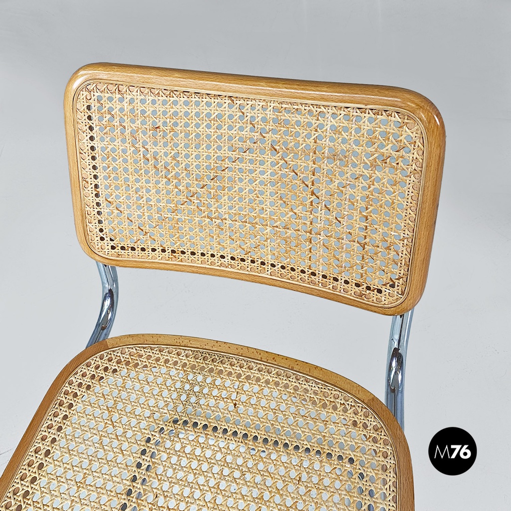 Italian modern wood steel Vienna straw chairs Cesca style by Marcel Breuer, 1970
