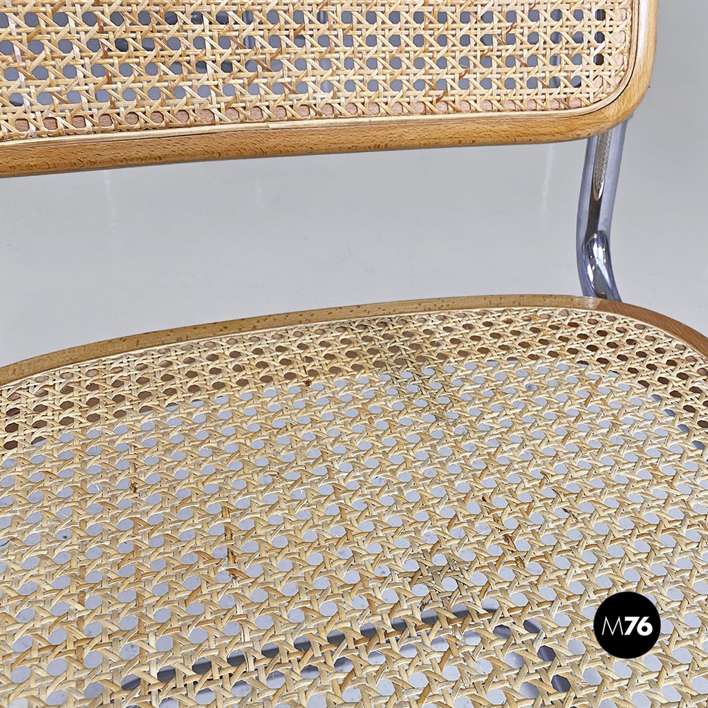 Italian modern wood steel Vienna straw chairs Cesca style by Marcel Breuer, 1970