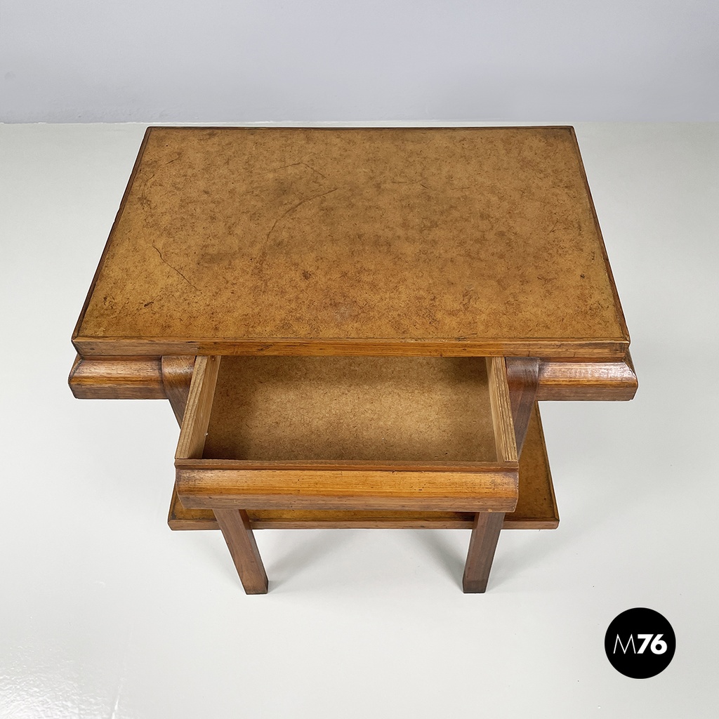 Italian mid-century modern Double shelf coffee table in buxus and wood 1930-1940