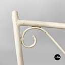 Italian mid century modern white iron garden chairs with blue pillows, 1960