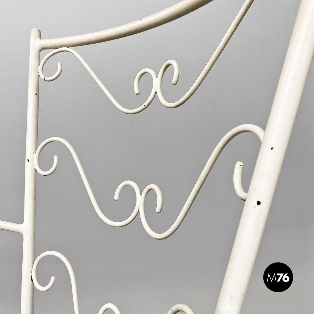 Italian mid century modern white iron garden chairs with blue pillows, 1960