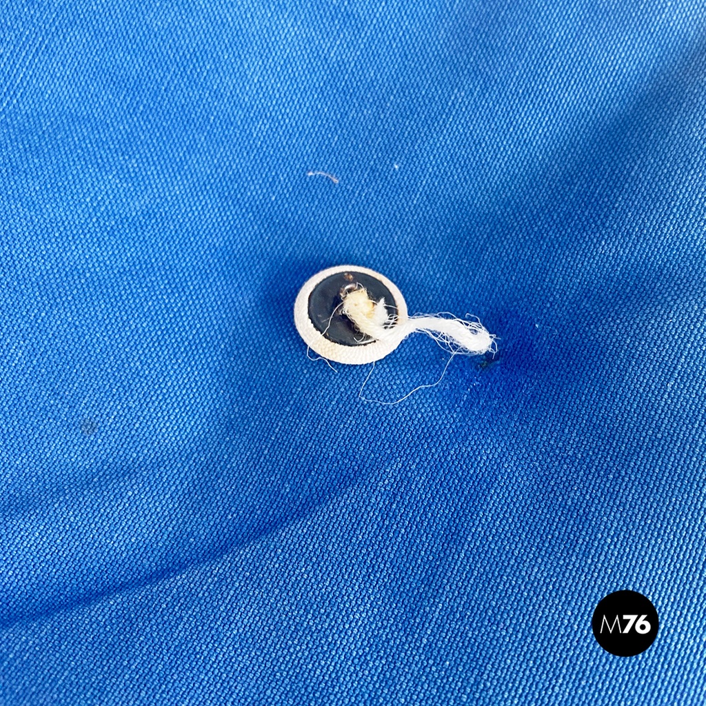 Italian mid century modern white iron garden chairs with blue pillows, 1960