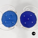 Italian mid century modern white iron garden chairs with blue pillows, 1960