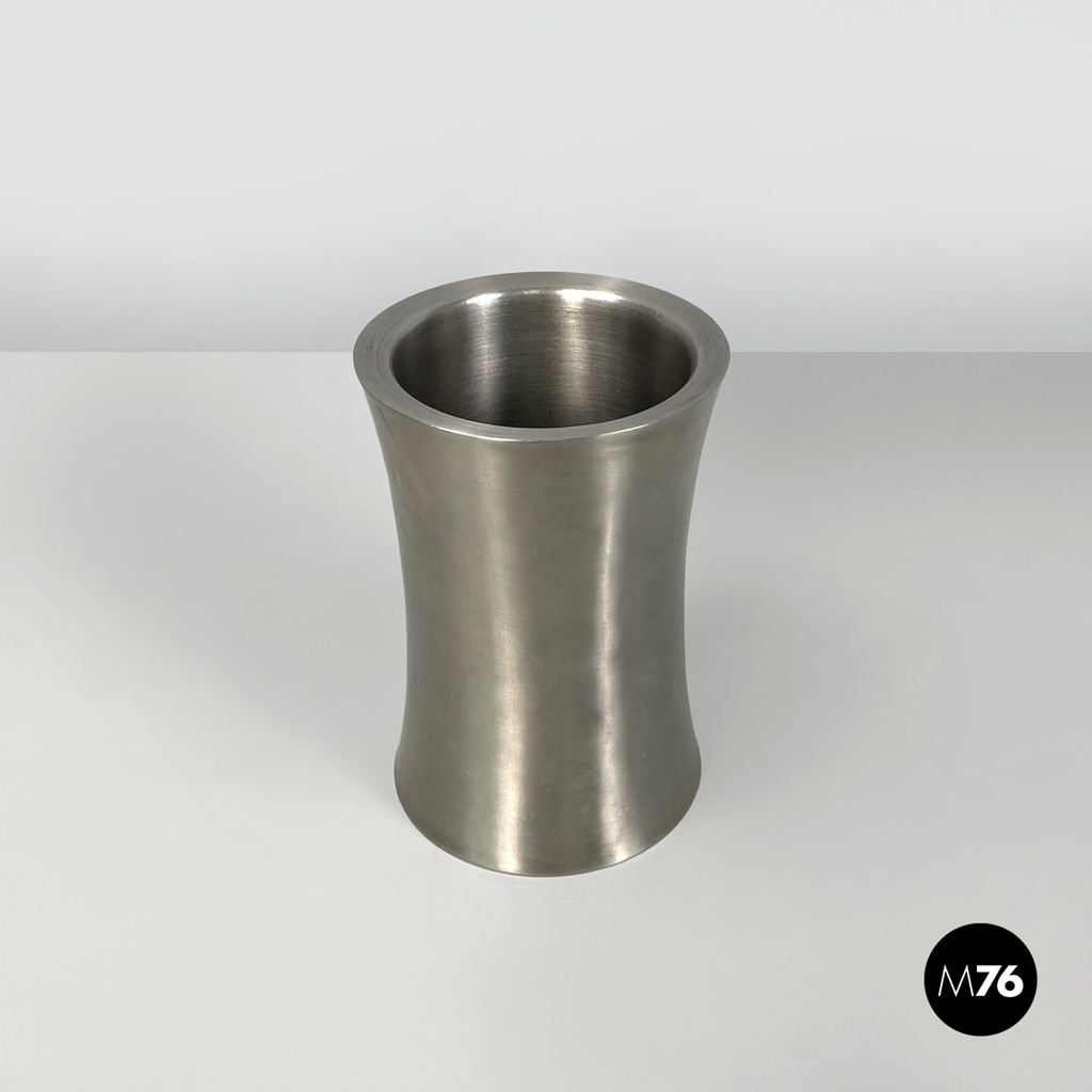 Italian post-modern silver colored round vase in stainless steel, 2000s