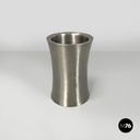 Italian post-modern silver colored round vase in stainless steel, 2000s