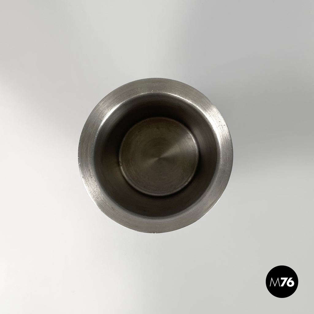 Italian post-modern silver colored round vase in stainless steel, 2000s