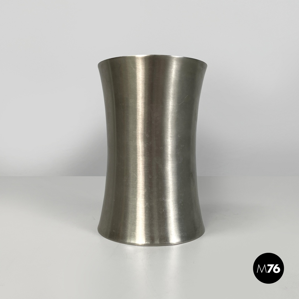 Italian post-modern silver colored round vase in stainless steel, 2000s
