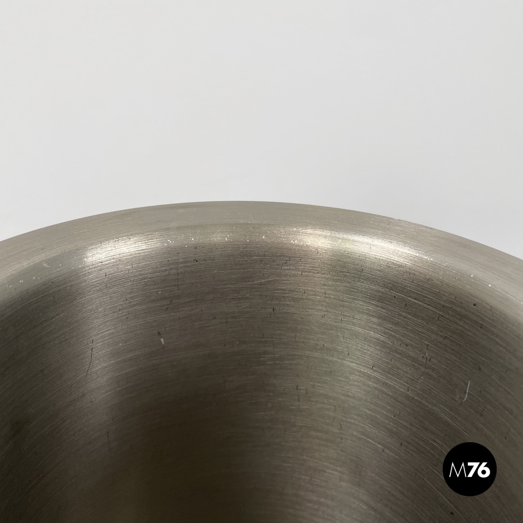 Italian post-modern silver colored round vase in stainless steel, 2000s