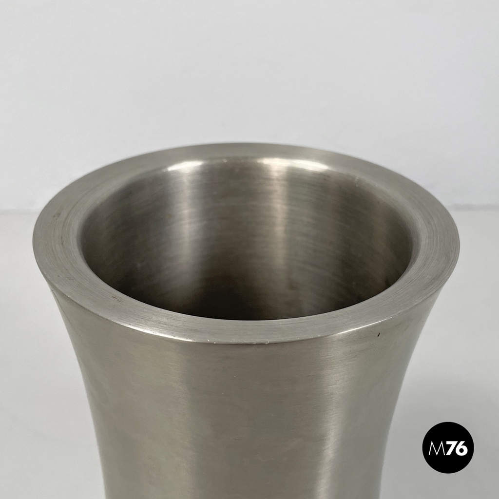 Italian post-modern silver colored round vase in stainless steel, 2000s