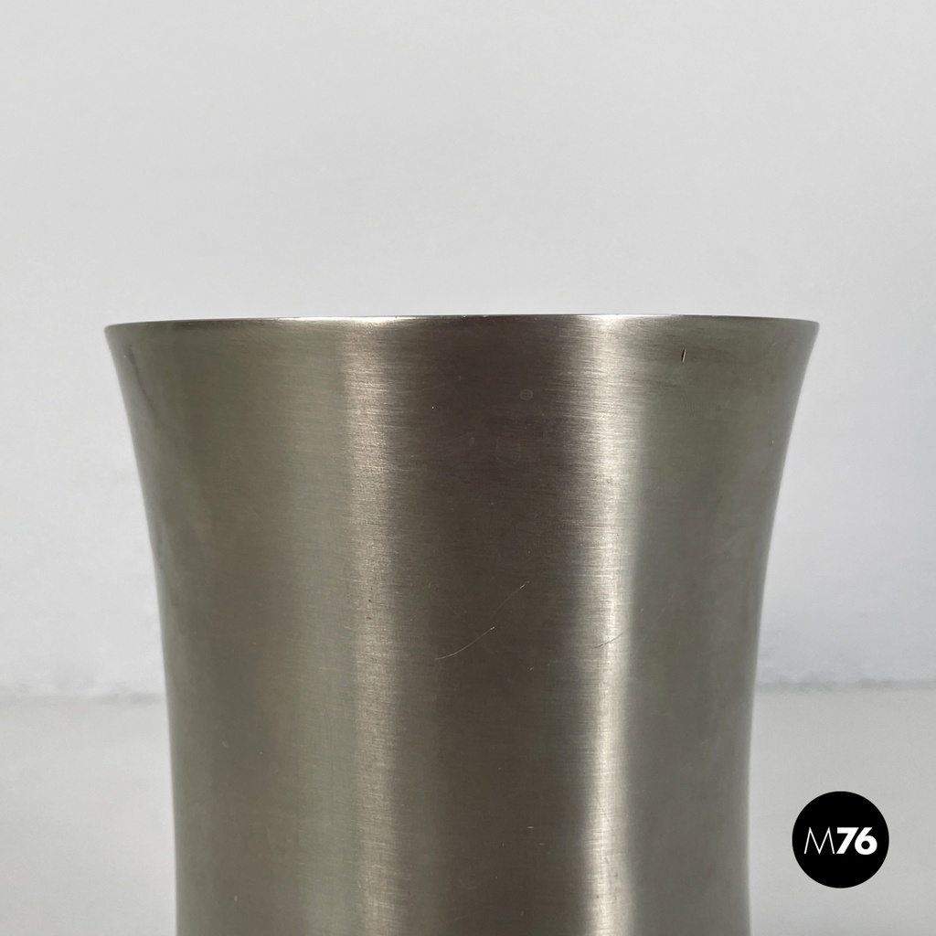 Italian post-modern silver colored round vase in stainless steel, 2000s