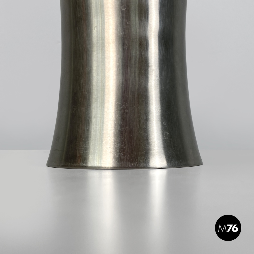 Italian post-modern silver colored round vase in stainless steel, 2000s