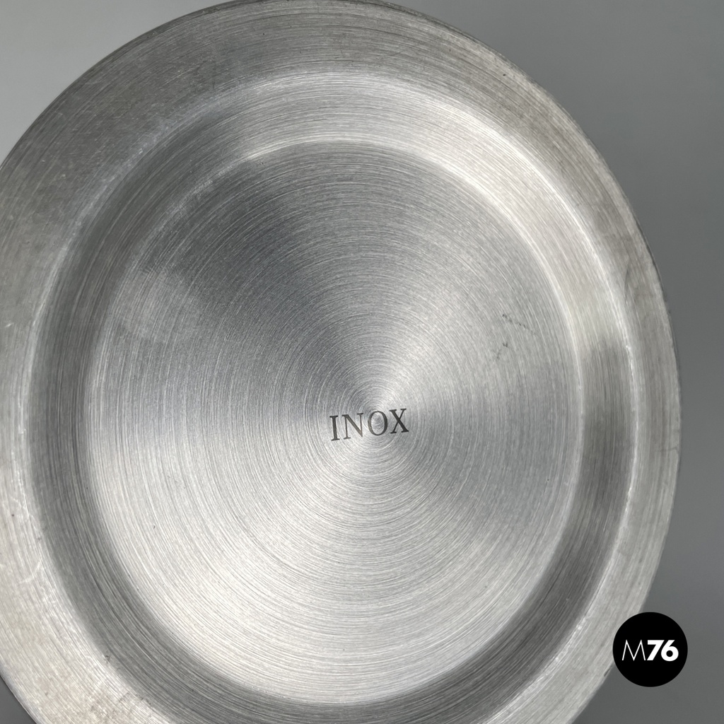 Italian post-modern silver colored round vase in stainless steel, 2000s