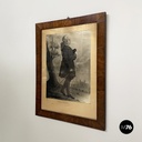 French Charcoal painting on paper of Beaumarchais in wooden frame, mid 1800s