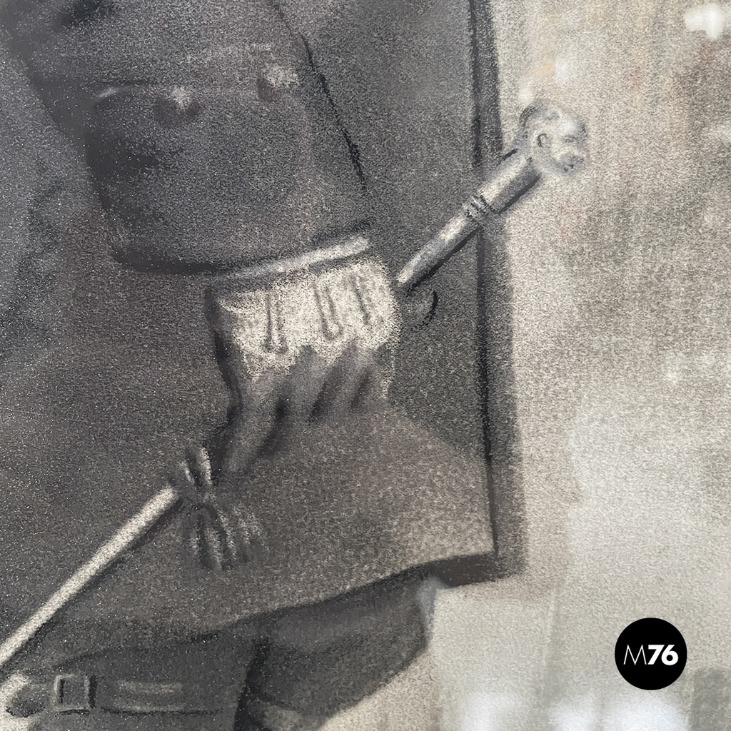 French Charcoal painting on paper of Beaumarchais in wooden frame, mid 1800s