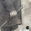 French Charcoal painting on paper of Beaumarchais in wooden frame, mid 1800s