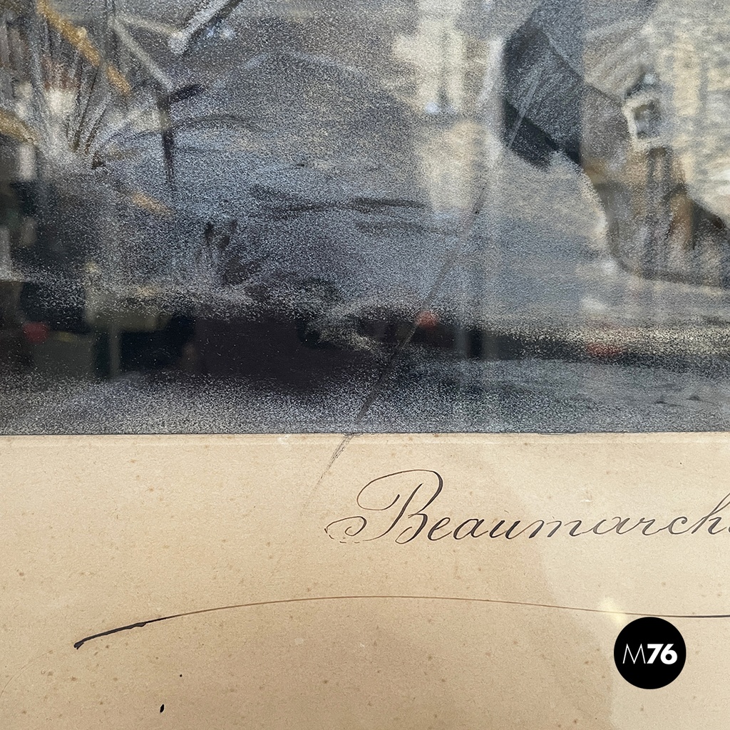 French Charcoal painting on paper of Beaumarchais in wooden frame, mid 1800s