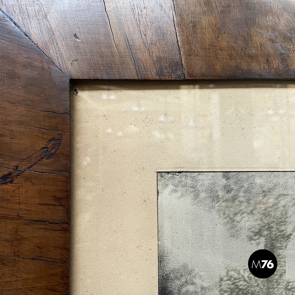 French Charcoal painting on paper of Beaumarchais in wooden frame, mid 1800s