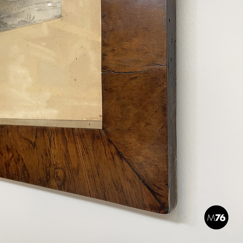 French Charcoal painting on paper of Beaumarchais in wooden frame, mid 1800s