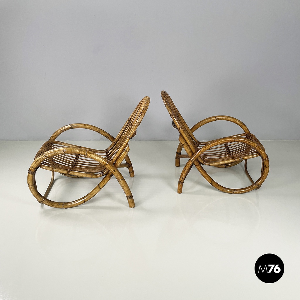 Italian mid-century modern Armchairs with armrests in curved rattan, 1960s
