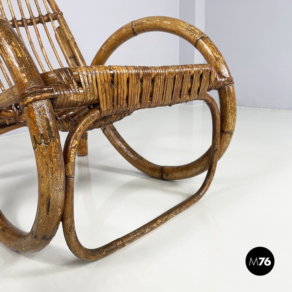 Italian mid-century modern Armchairs with armrests in curved rattan, 1960s