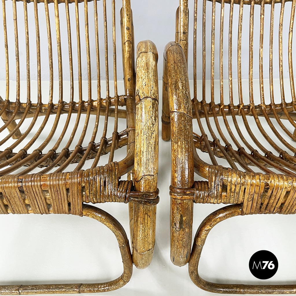Italian mid-century modern Armchairs with armrests in curved rattan, 1960s