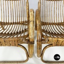 Italian mid-century modern Armchairs with armrests in curved rattan, 1960s