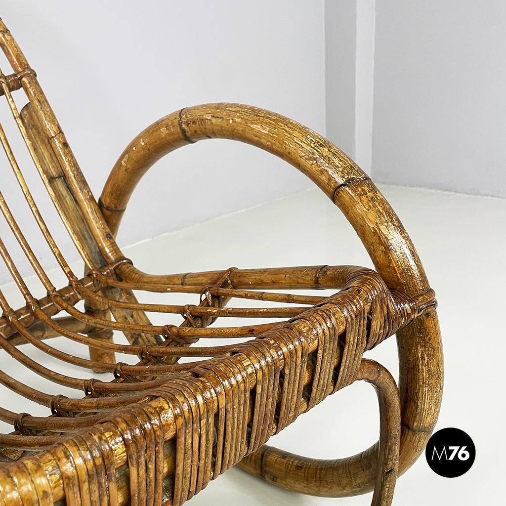 Italian mid-century modern Armchairs with armrests in curved rattan, 1960s
