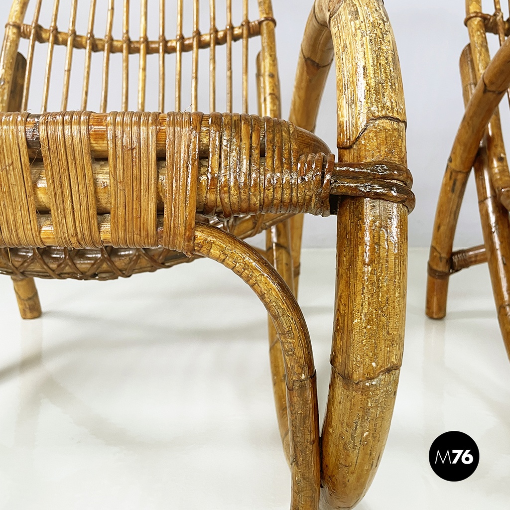 Italian mid-century modern Armchairs with armrests in curved rattan, 1960s