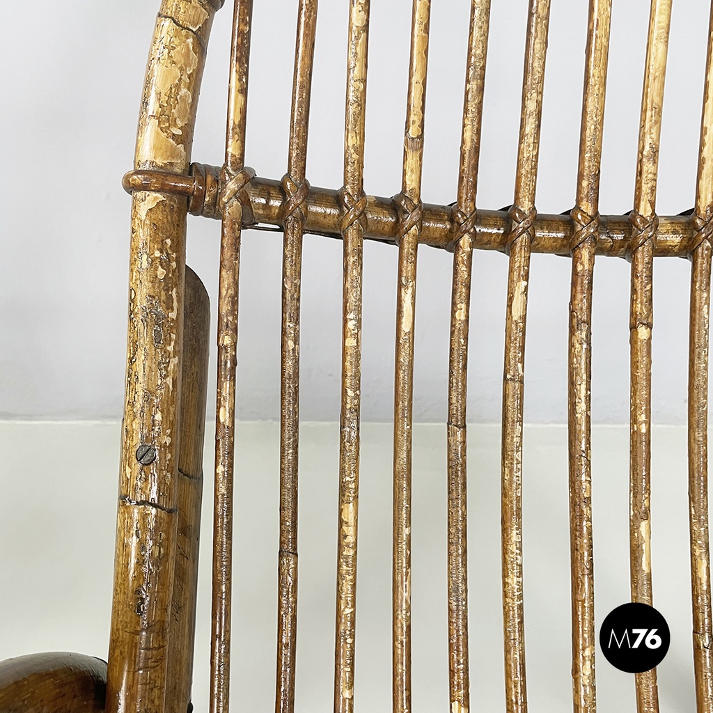 Italian mid-century modern Armchairs with armrests in curved rattan, 1960s