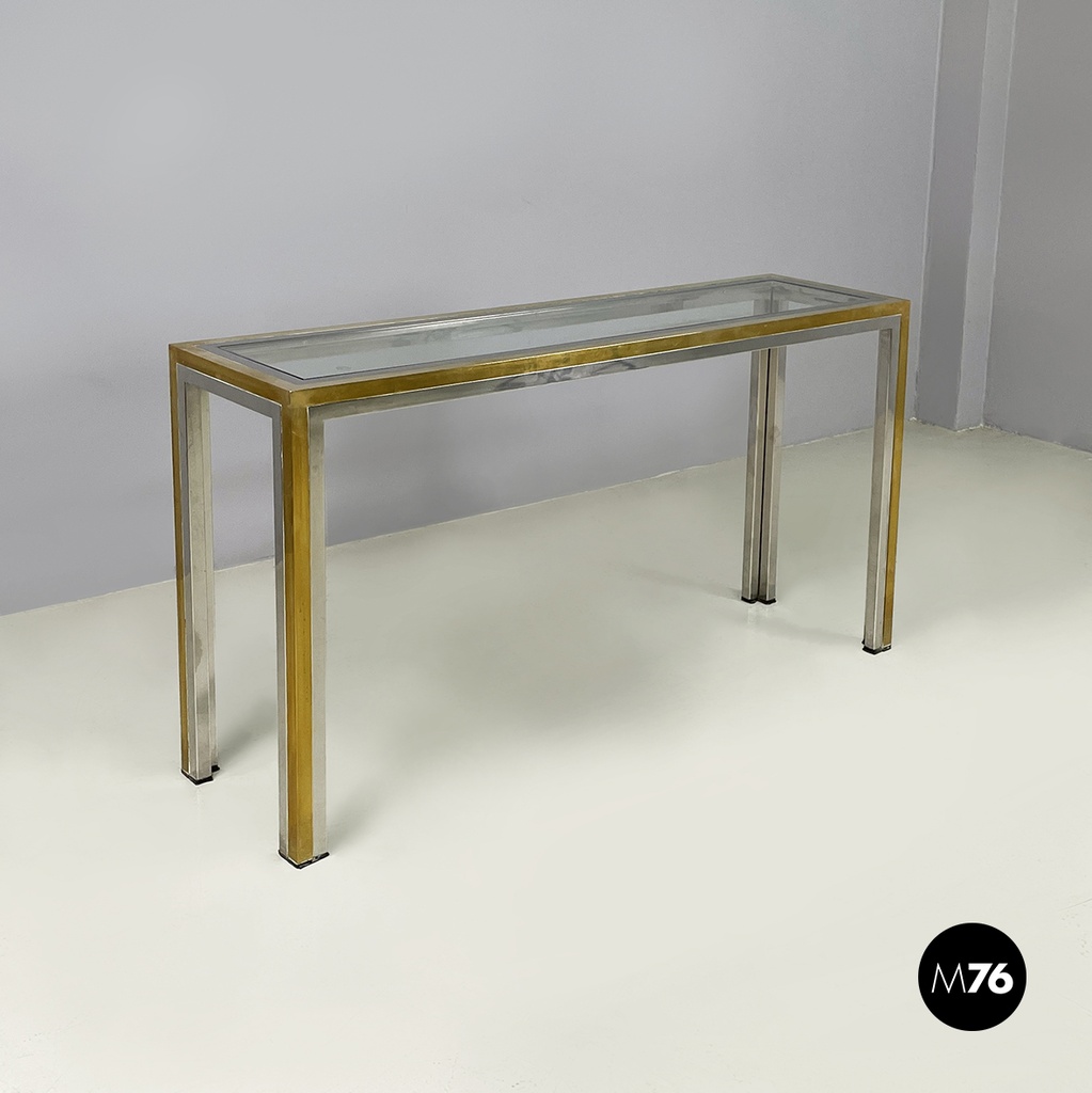 Italian modern Console in glass, brass and steel by Nanda Vigo, 1970s