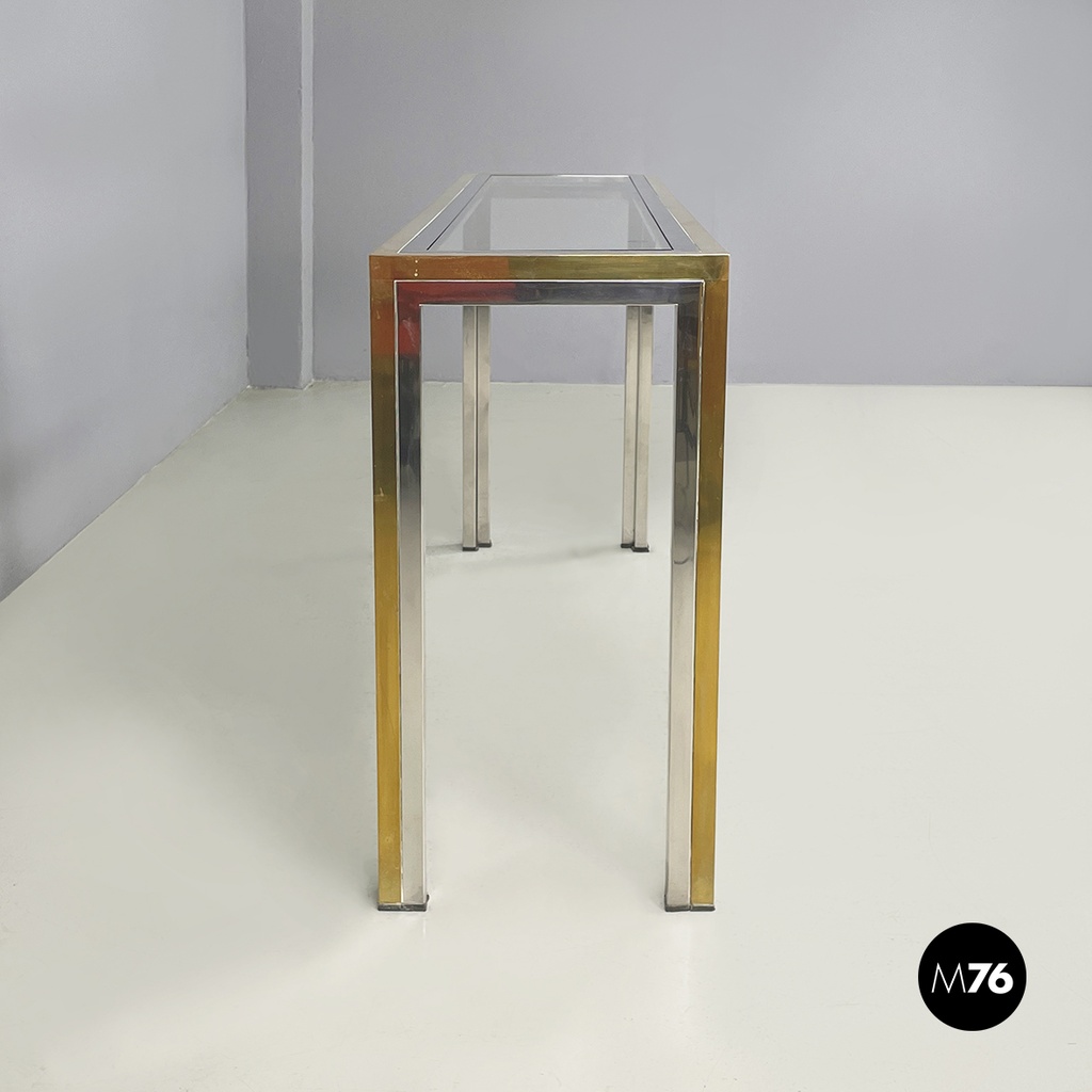 Italian modern Console in glass, brass and steel by Nanda Vigo, 1970s