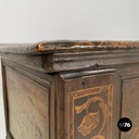 Italian antique wooden chest with inlay decorations and folding top, early 1800s