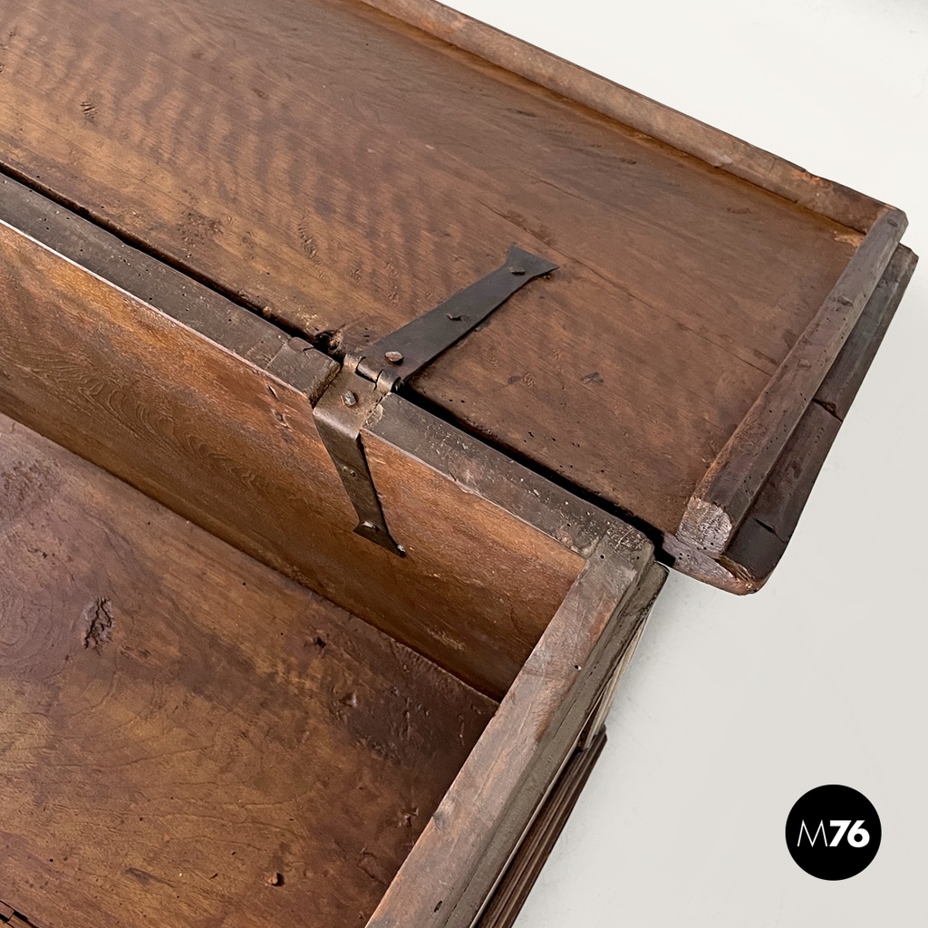 Italian antique wooden chest with inlay decorations and folding top, early 1800s