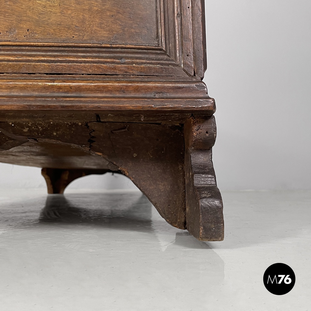 Italian antique wooden chest with inlay decorations and folding top, early 1800s