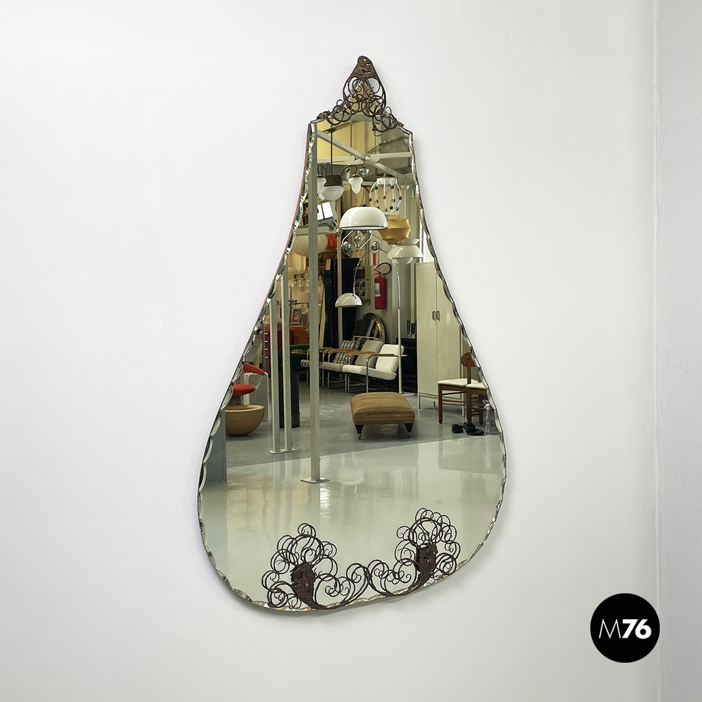Italian mid-century modern Wall mirror with iron curl details, 1960s