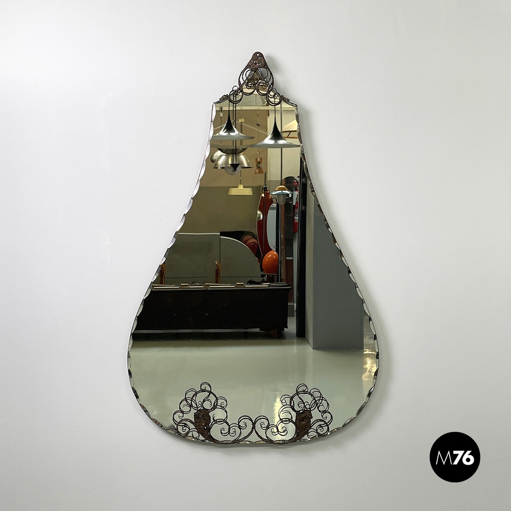 Italian mid-century modern Wall mirror with iron curl details, 1960s