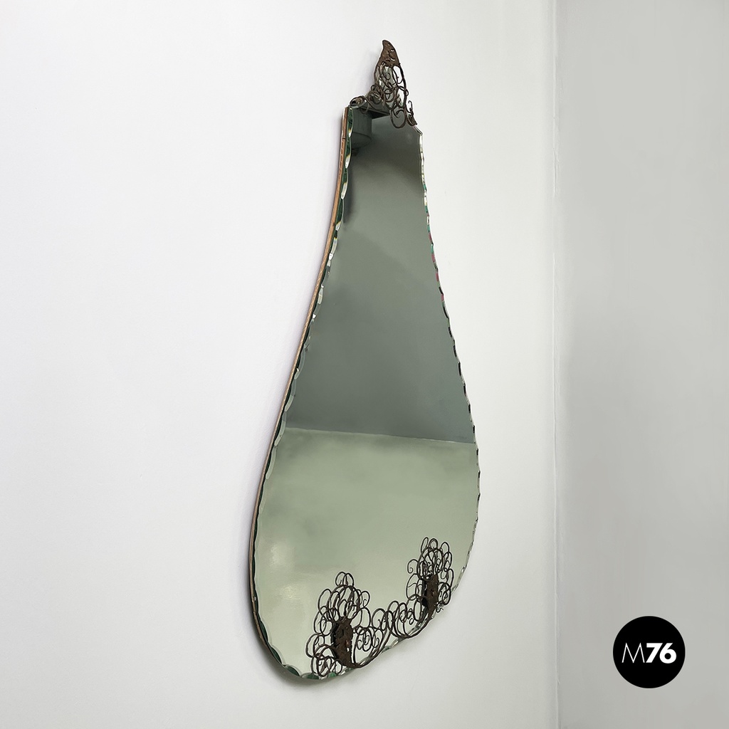 Italian mid-century modern Wall mirror with iron curl details, 1960s