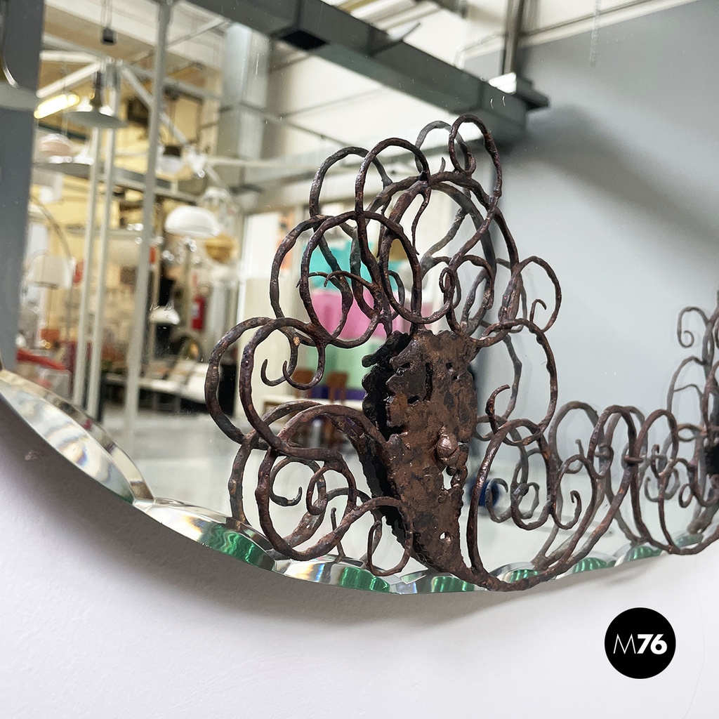Italian mid-century modern Wall mirror with iron curl details, 1960s