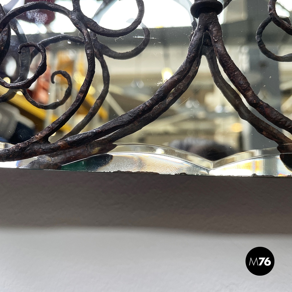 Italian mid-century modern Wall mirror with iron curl details, 1960s