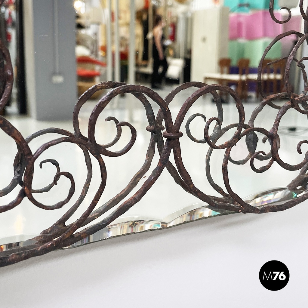 Italian mid-century modern Wall mirror with iron curl details, 1960s