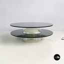 Italian space age Coffee table with lamp in smoked glass and plexiglass, 1970s
