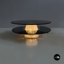 Italian space age Coffee table with lamp in smoked glass and plexiglass, 1970s