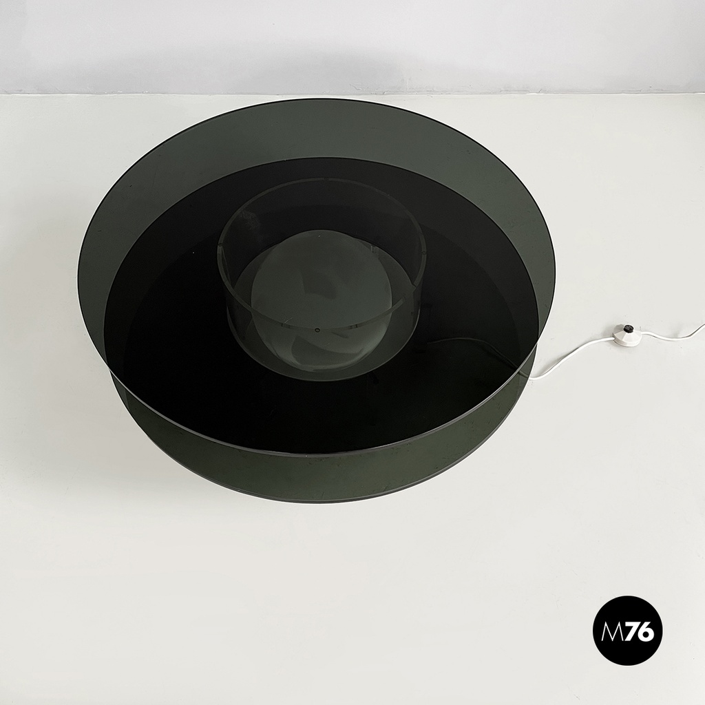 Italian space age Coffee table with lamp in smoked glass and plexiglass, 1970s