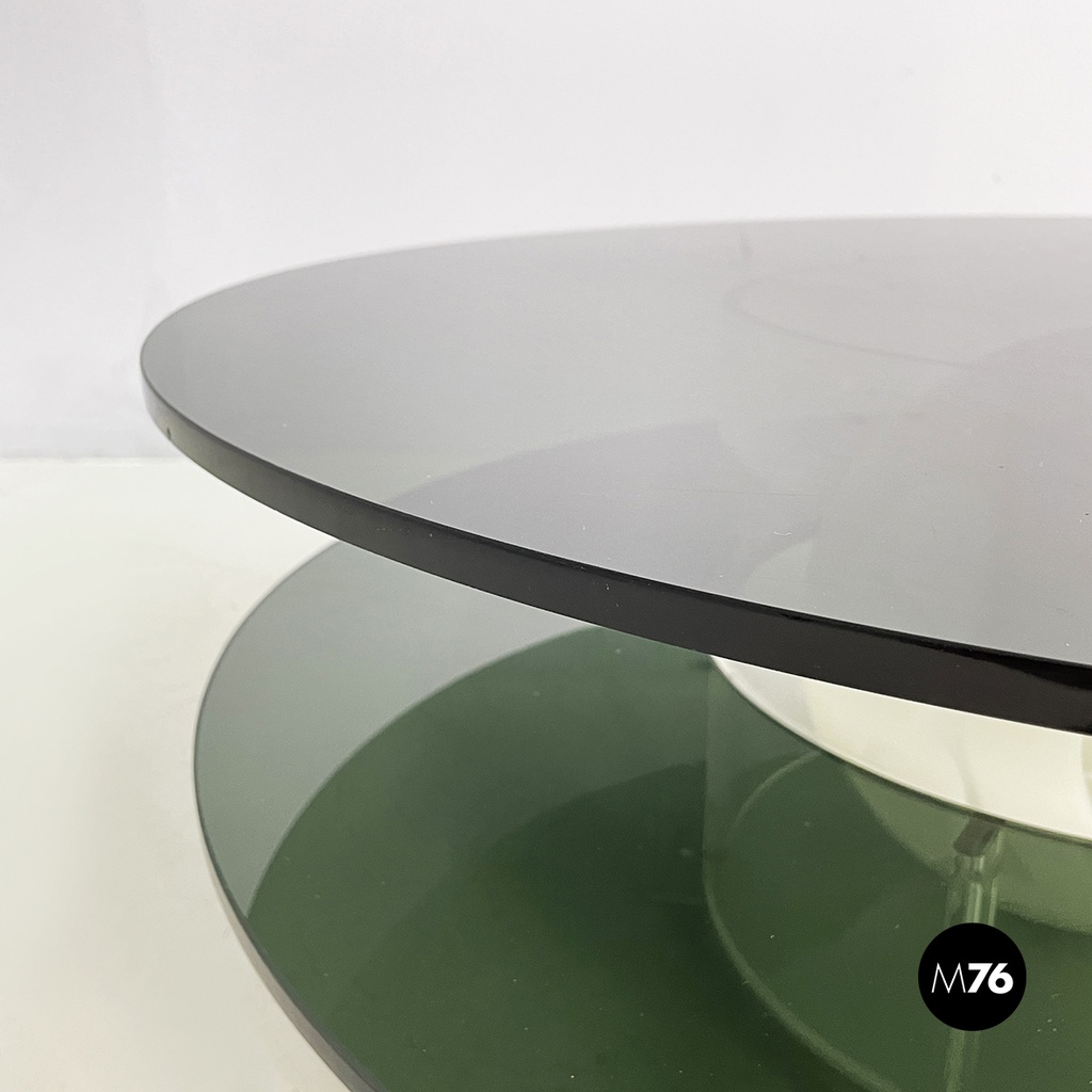 Italian space age Coffee table with lamp in smoked glass and plexiglass, 1970s
