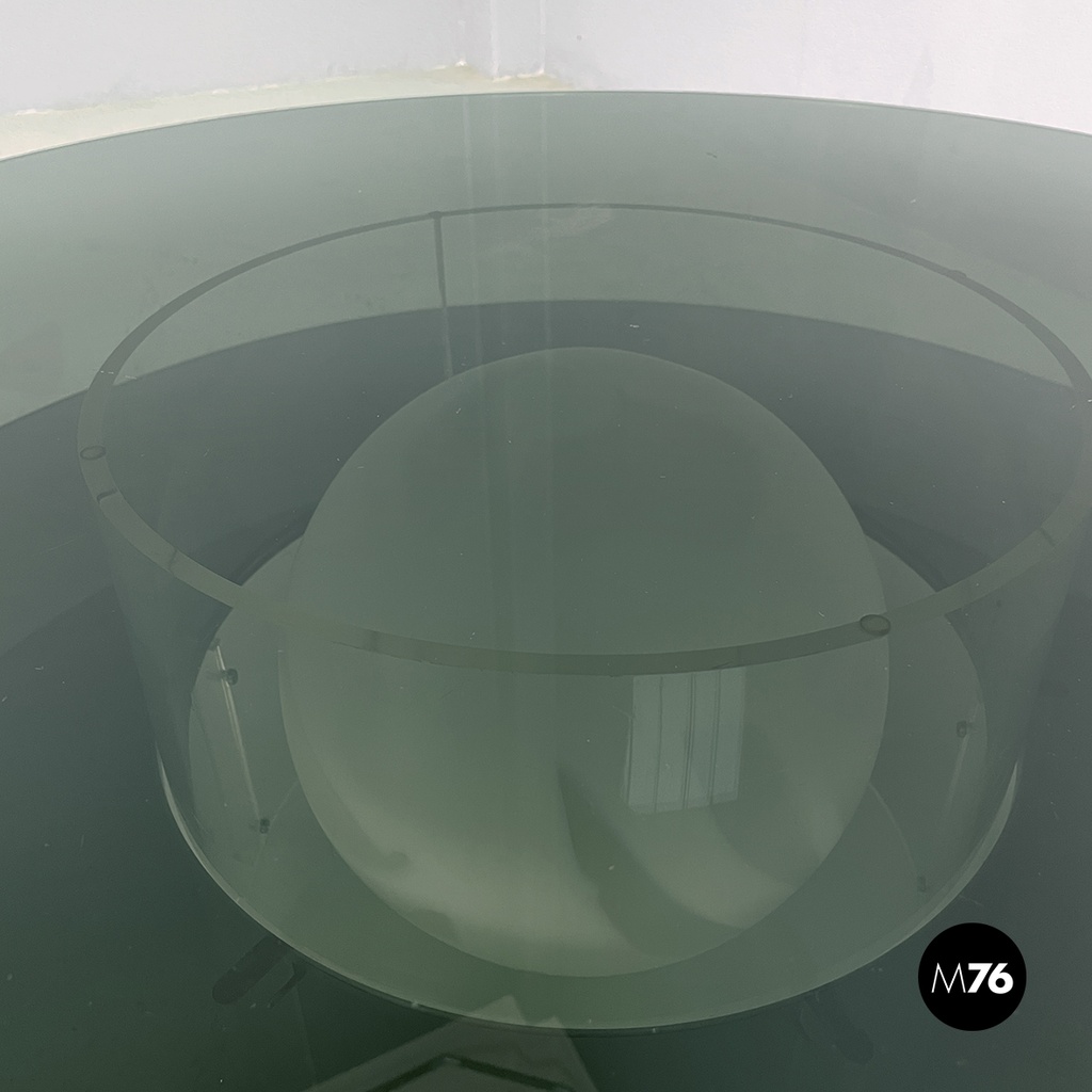 Italian space age Coffee table with lamp in smoked glass and plexiglass, 1970s