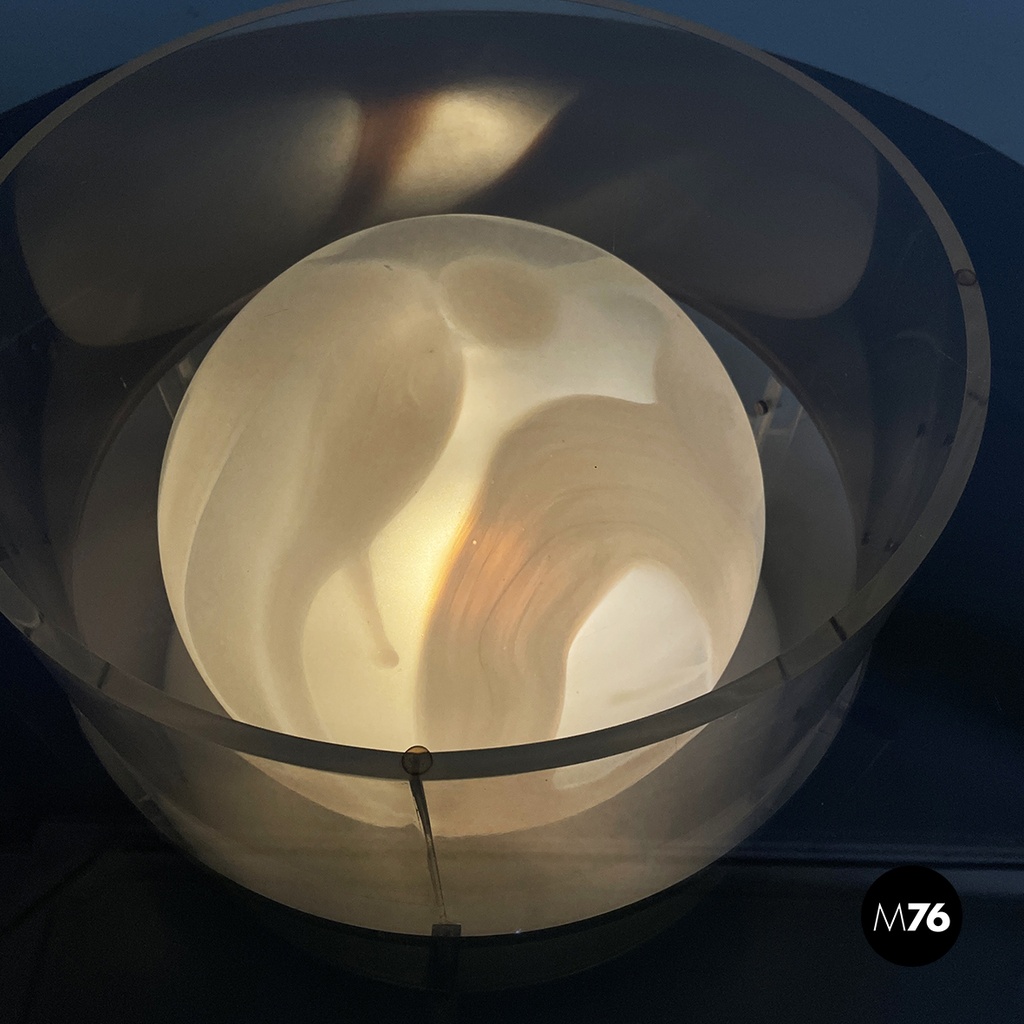 Italian space age Coffee table with lamp in smoked glass and plexiglass, 1970s