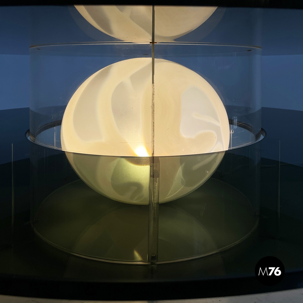 Italian space age Coffee table with lamp in smoked glass and plexiglass, 1970s